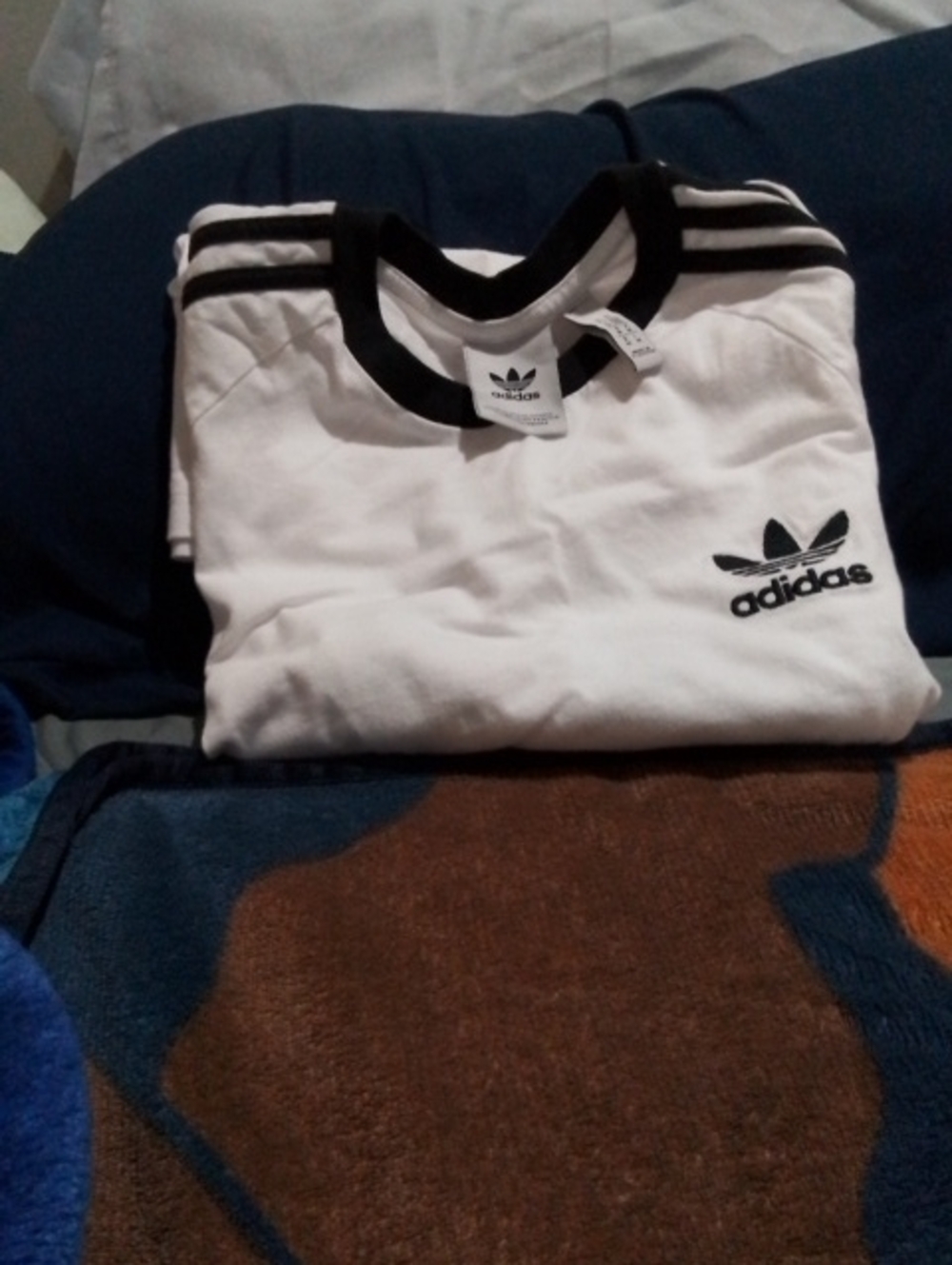 adidas White Tee with Black Trim and Shoulder Stripes - Picture 3 of 3